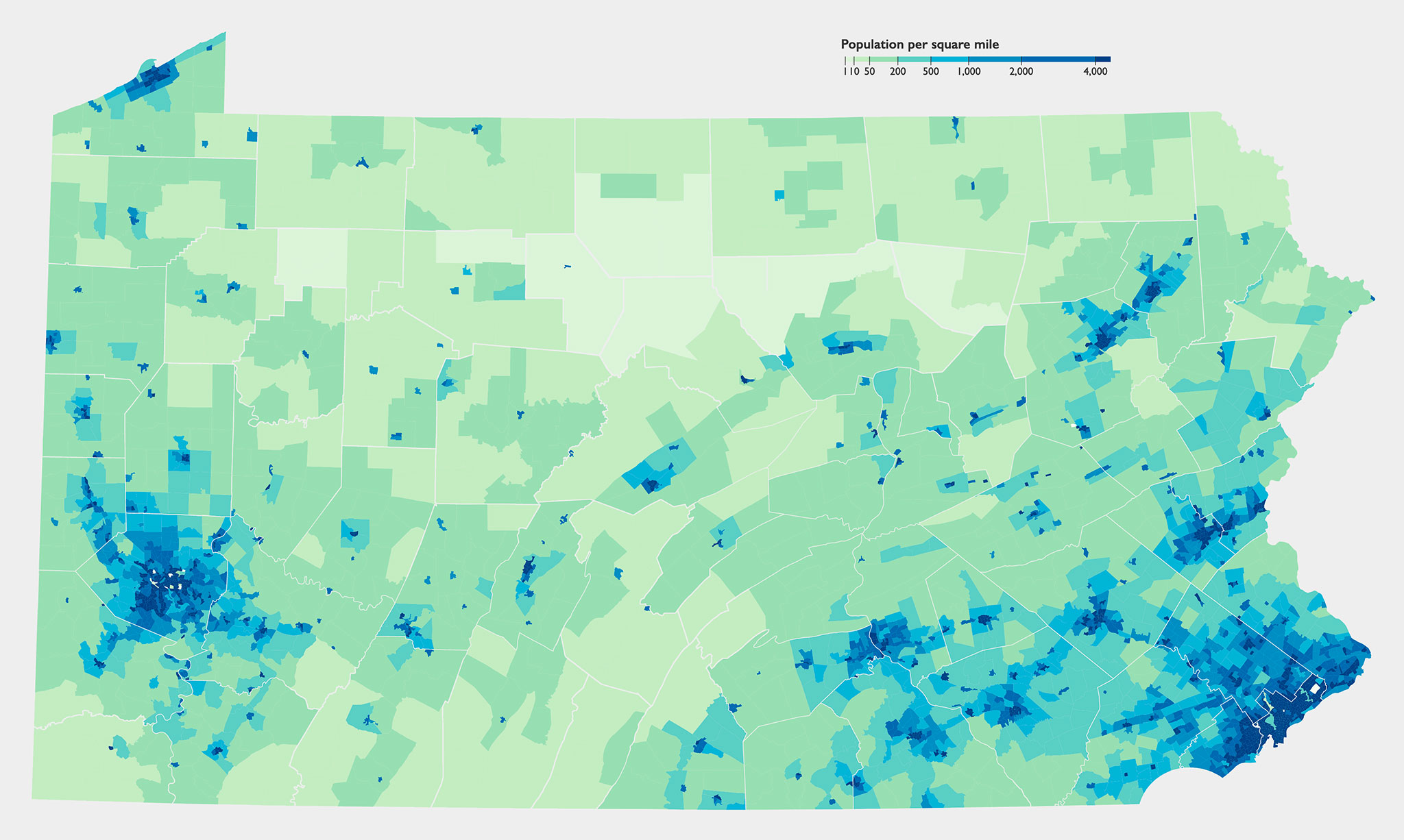 Pennsylvania Population Density Choropleth Map