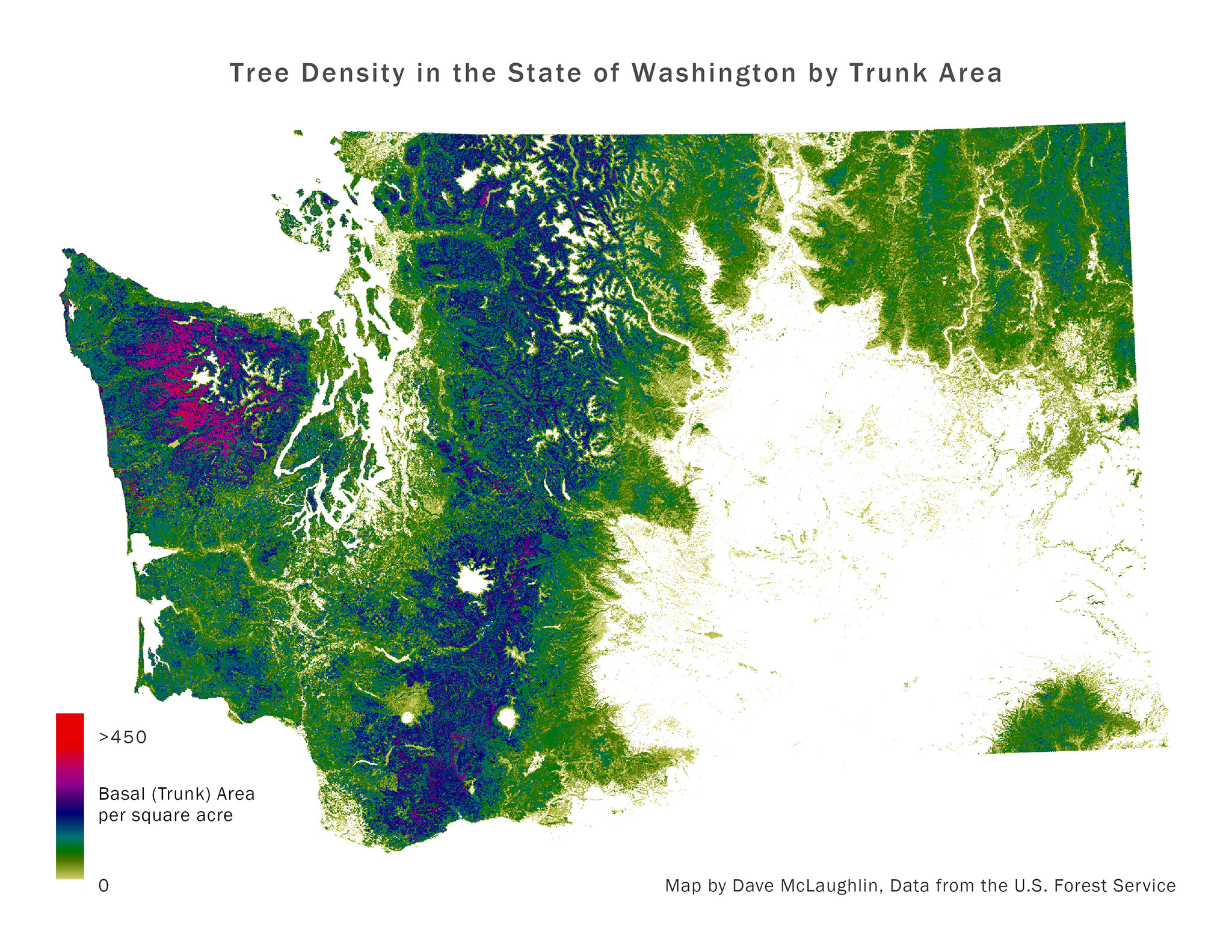 Map of tree density in the State of Washington.